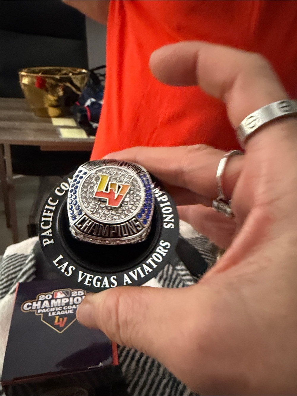 Las Vegas Aviators Championship Ring Display - Silver/Blue/Red